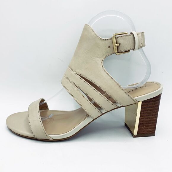 Adrienne Vittadini Pilly Cream‎ Leather Block Heel Sandals 9 - Picture 12 of 12